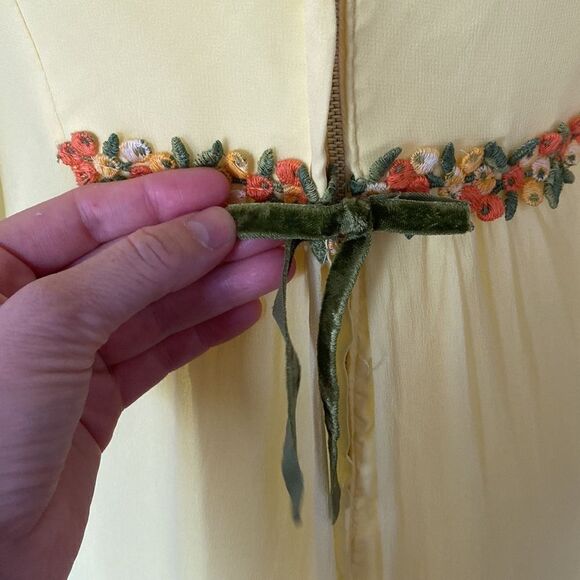 Vintage Lemon Yellow 60s/ 70s Maxi Chiffon Gown - Picture 7 of 16